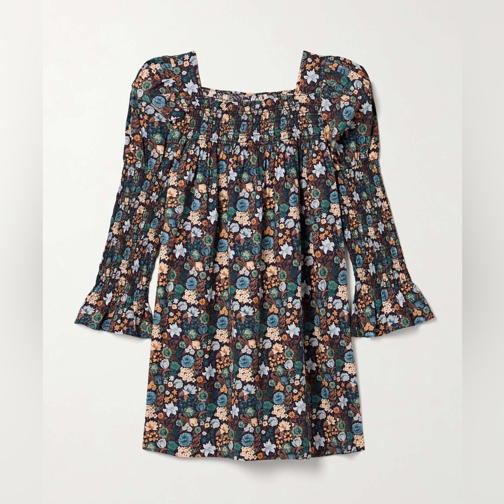 DOEN Sabia shirred floral-print organic cotton-poplin mini dress